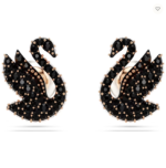 2024 01 31 23 11 26 Σκουλαρίκια με καραφάκι Swarovski Swan, Κύκνος, Μαύρα, Επιμετάλλωση σε ροζ χρυσα