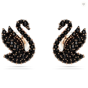 2024 01 31 23 11 26 Σκουλαρίκια με καραφάκι Swarovski Swan, Κύκνος, Μαύρα, Επιμετάλλωση σε ροζ χρυσα