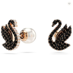 2024 01 31 23 11 50 Σκουλαρίκια με καραφάκι Swarovski Swan, Κύκνος, Μαύρα, Επιμετάλλωση σε ροζ χρυσα