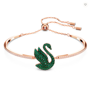 2024 06 21 10 20 14 Άκαμπτο βραχιόλι Swarovski Iconic Swan, Κύκνος, Πράσινο, Επιμετάλλωση σε ροζ χρυ