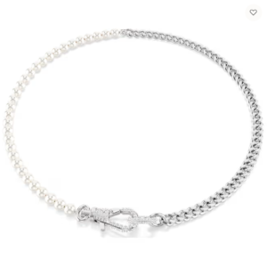 2024 10 03 20 41 55 Κολιέ Dextera, Pavé, Crystal pearl, Λευκό, Επιμετάλλωση ροδίου Swarovski Ope